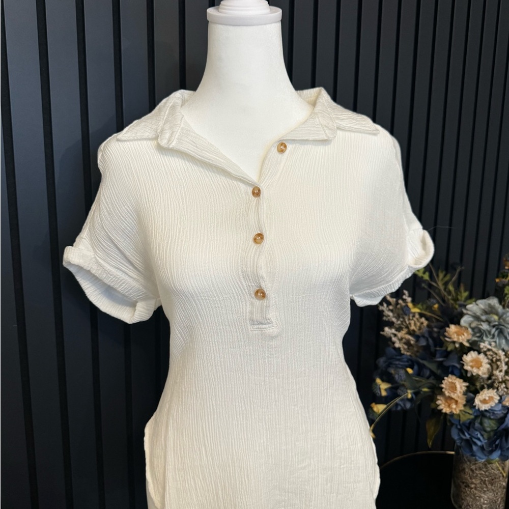 Blu Pepper White Button-Down Gauze Shirt